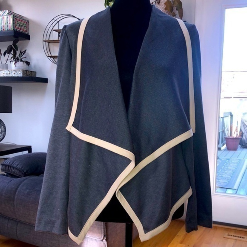 NY Collection Grey and Cream Jersey Cardigan